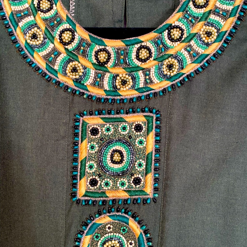 Indian handmade Medium dress or top,harem pants, and scarf. Gorgeous beadwork.